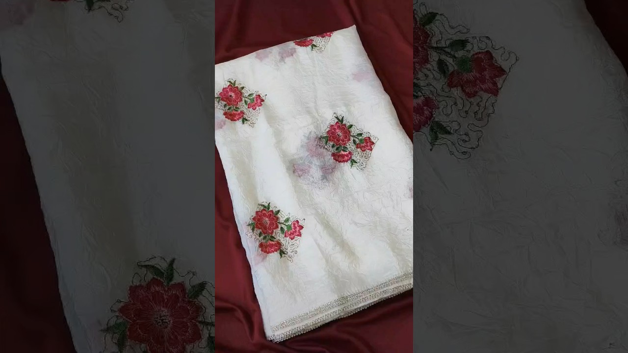 Pure White Crush Fabric Designer Saree