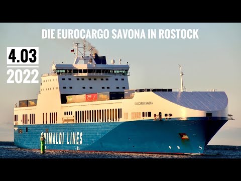 [4K]| Die RoRo Fähre Eurocargo Savona von Grimaldi Lines in Rostock.