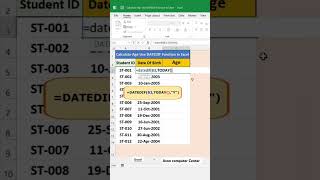 Ms Excel Me Age Kise Nikale 🖥️✅‼️excel To Age ।। Age कैसे निकाले 2 मिनिट में 😱#ytshorts #viralshort