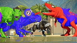 King Shark Spiderman vs Venom, Hulk, Batman, Superman, Super Hero Dinosaurs Battle in JWE
