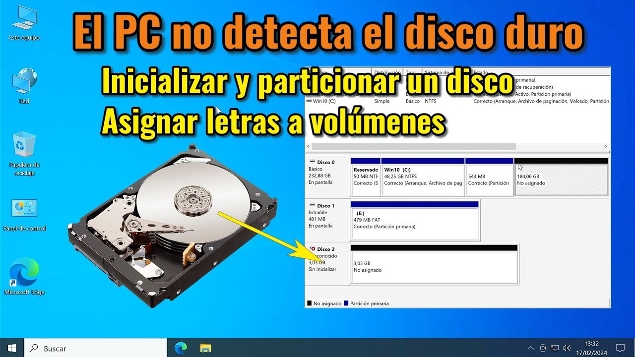 El PC no detecta el disco duro. Inicializar y asignar letras a