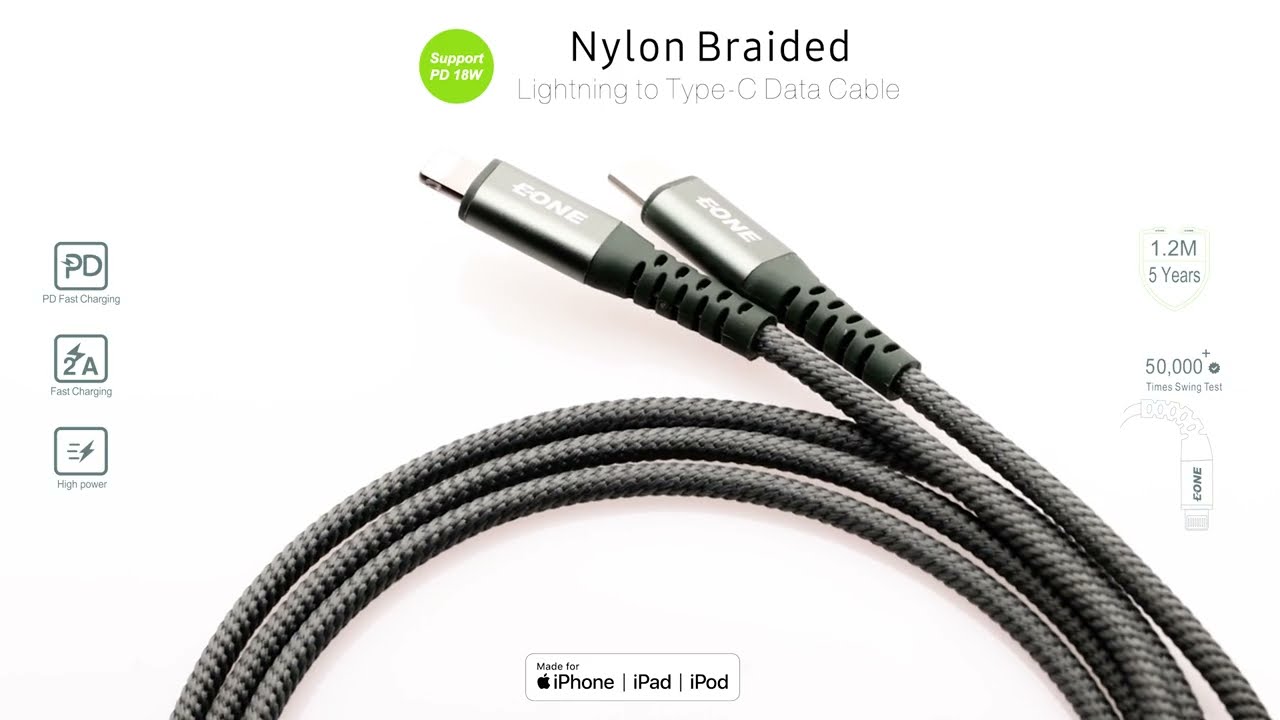 EONE Data and Sync Cable - Nylon Braided (Made For Apple Lightning Connector)