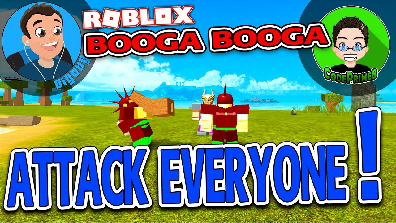 Attack Everyone Codeprime8 And I Go Full Pvp In Roblox Booga Booga Ep 17 Youtube - godly player vs tribe 1 kill 10k robux roblox booga