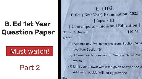 B.Ed 1st Year Question Paper | Sri dev suman university previous year Question Paper of B. Ed