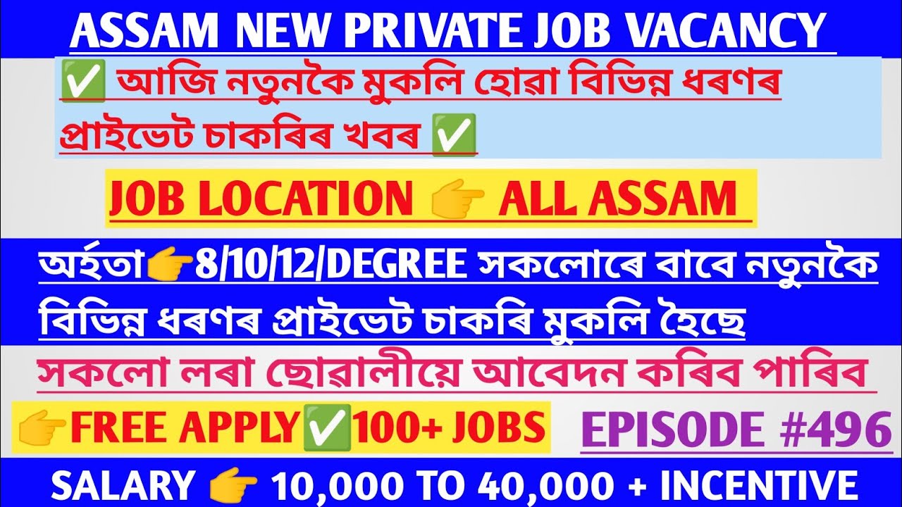 Assam Private Jobs 2023 Private Job in Assam Assam job news Today