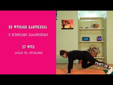 5 წუთიანი ვარჯიშები/27დღე/30 დღიანი გამოწვევა/პლანკები/პრესი