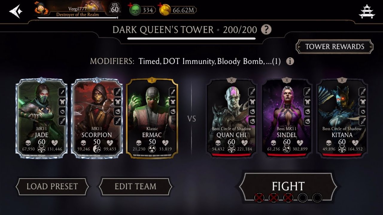 MK Mobile Dark Queen’s Tower &  Earthrealm Tower 200