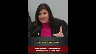 Ministra Simone Tebet responde aos questionamentos de Tadeu Veneri