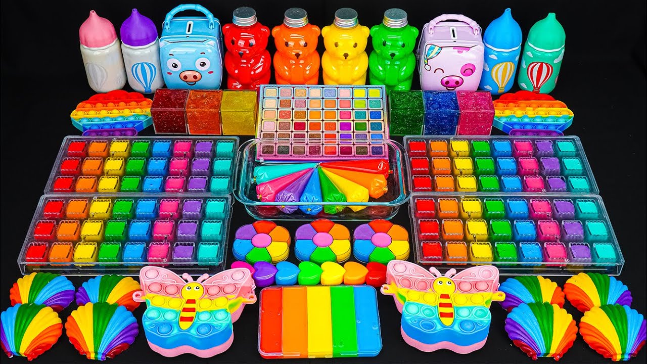 COLORFUL BEAR SLIME 🌈 121 Minutes Satisfying Slime Mixing with Glossy Glitter & Charms & Piping Bags