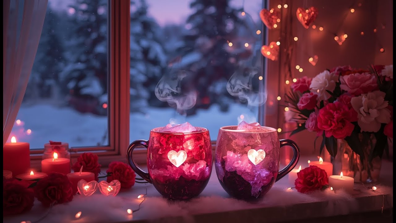 💖 Valentine Cozy Glow ✨ Crystal Mugs ☕ Pink Hearts & Warm Winter Ambience 💕