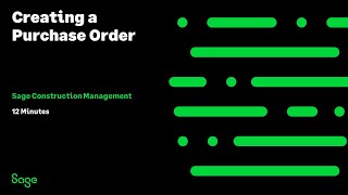 Sage Construction Management - Create a Purchase Order