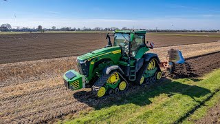 John Deere 8RXs Plough & Drill Spring Barley 2023