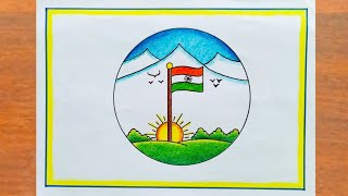 Independence Day Drawing \/ How to Draw Independence Day Poster Very Easy Step By Step \/ Flag Drawing