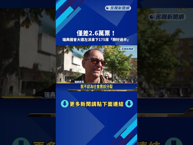 僅差2.6萬票！ 瑞典國會大選左派拿下175席「剛好過半」－民視新聞