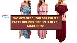 Women Off Shoulder Ruffle Party Dresses Side Split Beach Maxi Dress screenshot 2