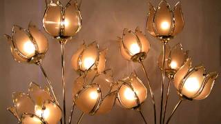 Athlete Statistics HOLLYWOOD REGENCY SMOKE GLASS LOTUS ORIENTAL FLOWER LAMPS