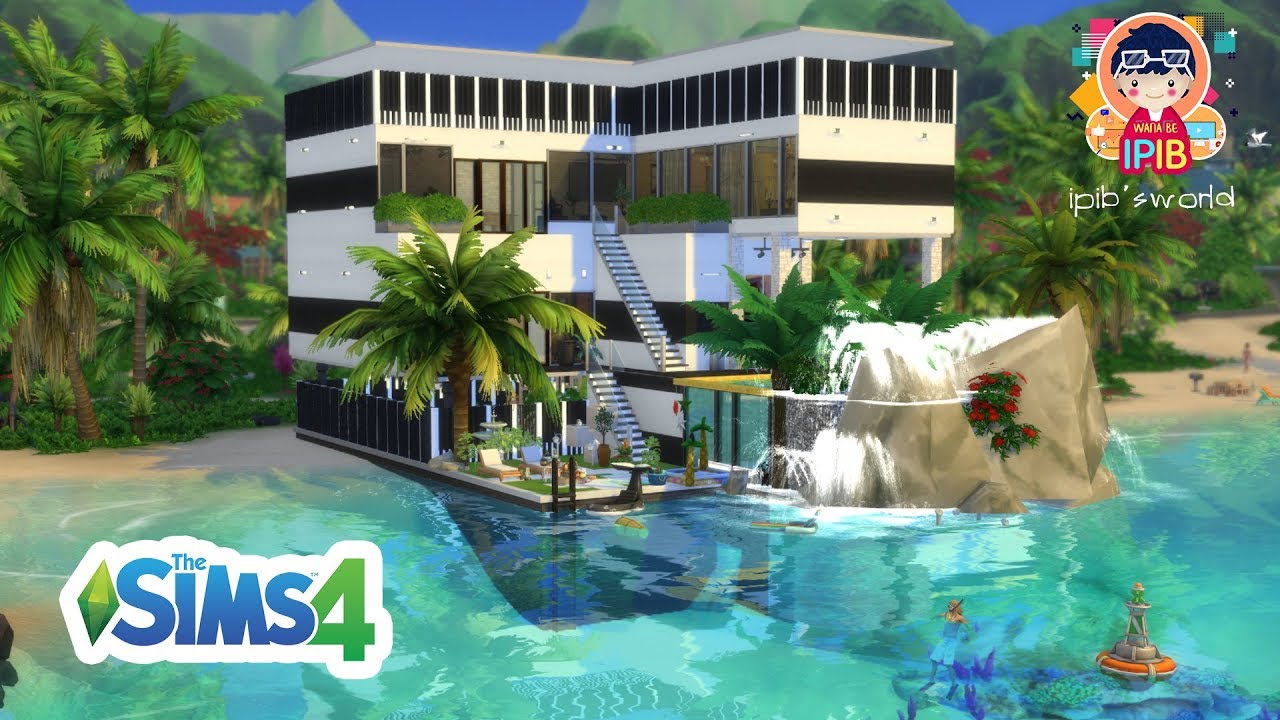 the sims 4 โหลดบ้าน  New Update  แจกบ้าน The sims 4 : Waterfall House| Speed Build CC Free + Download Links