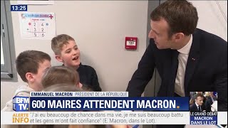 "Je réunis pleins de maires", Macron explique à des enfants ce qu'il vient faire dans le Lot