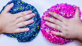 Mixing BLUE vs PINK Slime! Mixing Glitter, Part into Clear Slime! Satisfying Slime Video #157