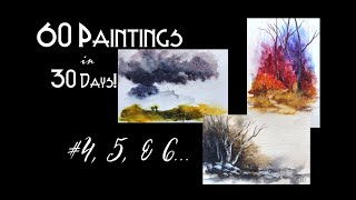 #4, 5, &amp; 6 - 60 Paintings in 30 Days CHALLENGE! #4, 5, &amp; 6 Tiny Meditative Watercolor Landscapes