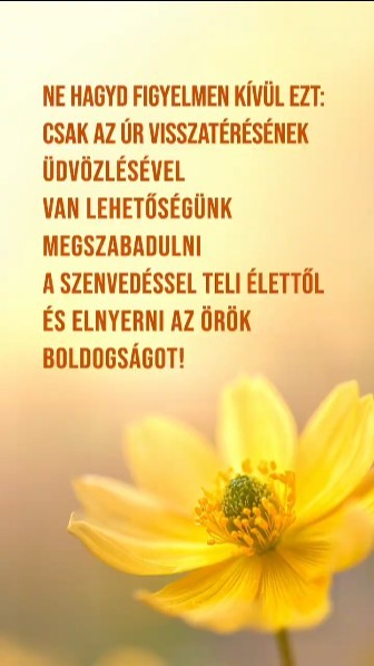 Ne hagyd figyelmen kívül ezt: Csak az Úr visszatérésének üdvözlésével van lehetőségünk megszabadulni a szenvedéssel teli élettől és elnyerni az örök boldogságot!