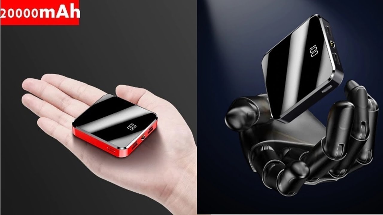 Portable Mini Power Bank 20000mAh Mirror Screen LED Display Powerbank External Battery Pack