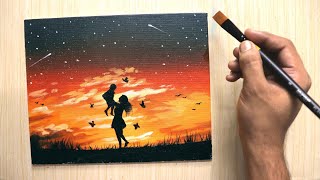 Acrylic painting for beginners of beautiful scenery of Mother's love