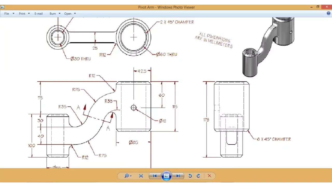 Pivot Arm Drawing Tutorial, Hardware Pivot Arm, AUTODESK Tutorial (CAD161S UNISA, Mechanical Eng.)