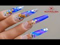 HOW TO DO BUBBLE BEACH OCEAN MERMAID THEME NAIL TUTORIAL I NOTPOLISH I LONG COFFIN SHAPE ART DESIGN