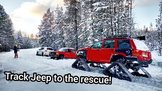 Stranded in woods, Snow Jeep to the rescue!