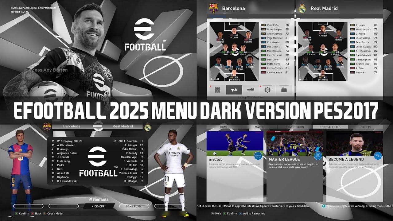 PES 2017 NEW eFOOTBALL 2025 GRAPHIC MENU DARK VERSION - YouTube