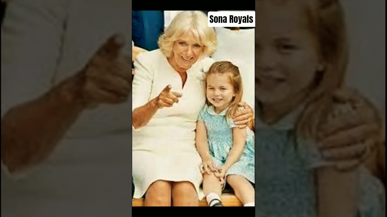 Princess Camilla Parker happily giving a gift to princess Charlotte 