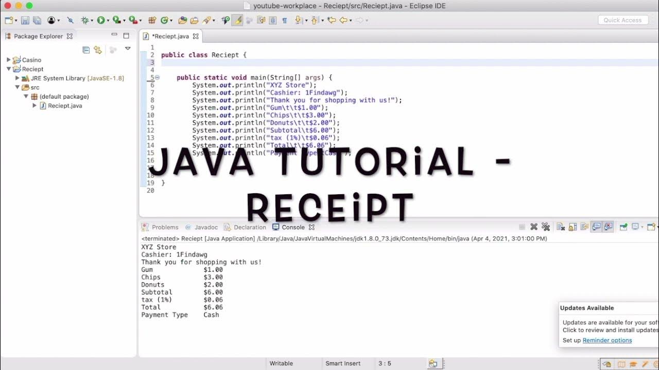 Java Tutorial - Receipt (2) Constructor - YouTube