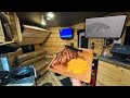 Luxury camping in offgrid ice fishing shanty