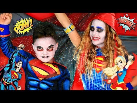dc-kids-superman-and-supergirl-makeup-and-costumes!-dc-kids-halloween-secret-box-challenge!