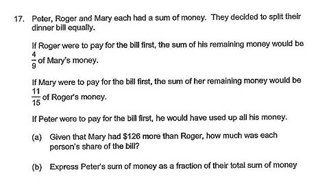P6 2020 Raffles Girls Prelims Q17 - Fractions | Peter Roger Mary split bill | PSLE Maths