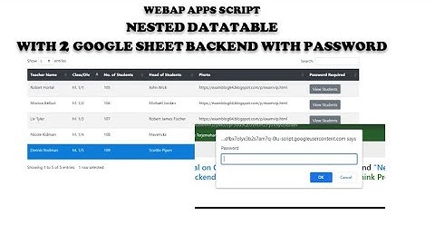 WebApp - Apps Script - Nested Datatables With 2 Google Sheet Backend | Use Password V.1 - Demo