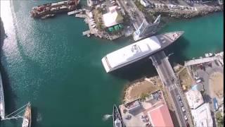 Steve Jobs Superyacht Venus squeezing through Simpson Bay bridge [Drone View]