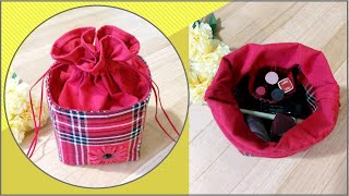 DIY Cute Square Drawstring Cosmetic Pouch with Inside Pocket  l Bag Tutorial *Ire Heart Crafting*