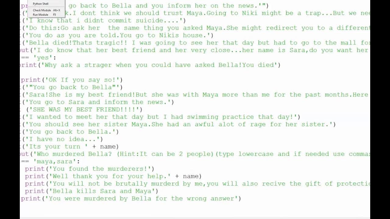 Build an interactive story using Python - exmaple from a middle ...