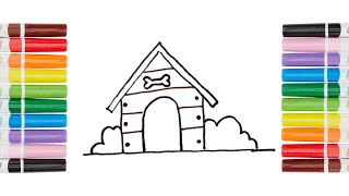 How To Draw A Dog House | Drawing And Coloring A Cute Dog House |  Drawings For Kids