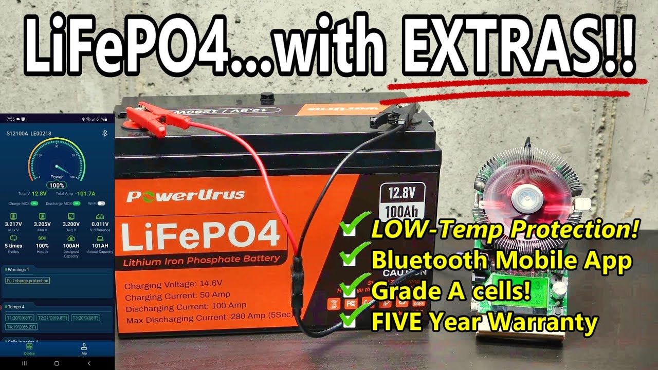 PowerUrus 12V 100Ah Self Heating LiFePO4 Lithium Battery APP and Low T –  PowerUrus LiFePO4 Battery