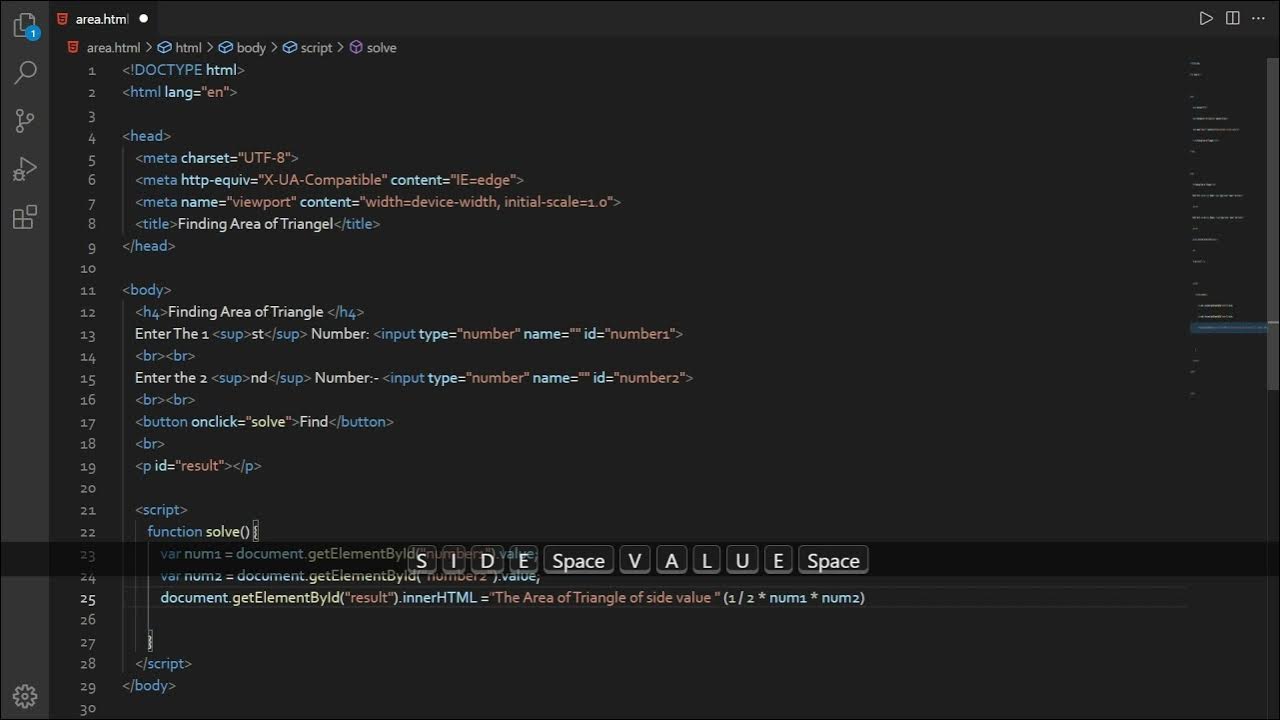 finding area of triangle with the help of javascript. - YouTube