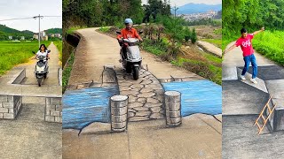 Drawing 3D Art Like Real, How To Draw, 3D Art Drawing On The Road, Funny Draw Art