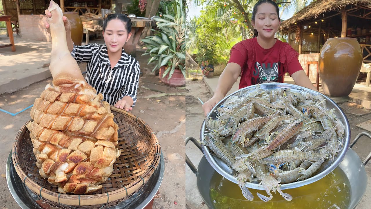 Sros cooking show: Fry mantis shrimp, Fry pig leg, Crispy mango | Mommy ...