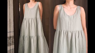 DIY linen Tiered Maxi Dress | Summer Dress | Linen Dress