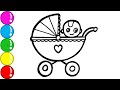 Kereta Bayi Lucu glitter Menggambar dan mewarnai Untuk Anak-anak