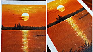 Sunset on the lake acrylic painting #07 / غروب الشمس على البحيرة بالوان الاكريليك