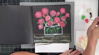 Acrylic Roses in Black Dylusions Art Journal