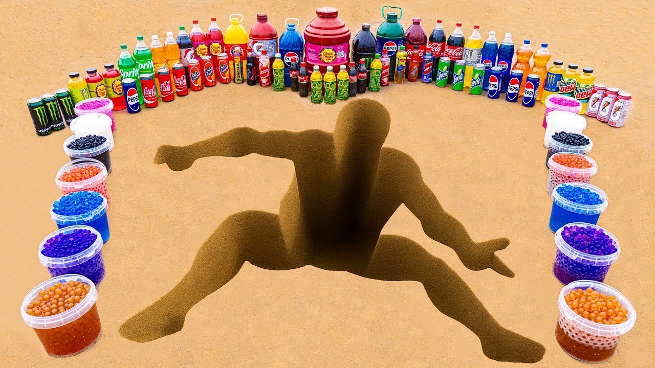 Поэкспериментируйте с песочными фигурками Человека-паука, используя Coca-Cola, Pepsi, Fanta и Men...